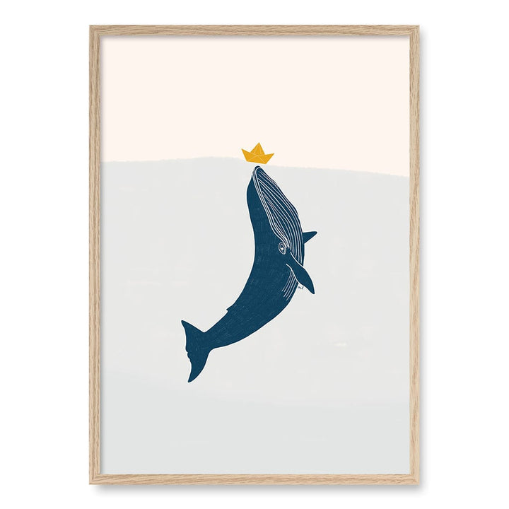 Blue Whale Sailing Boat Wall Art Print A1 (59.4 x 84.1cm) / Natural Oak Frame / No Border from our Australian Made Framed Wall Art, Prints & Posters collection by Profile Products (Australia) Pty Ltd