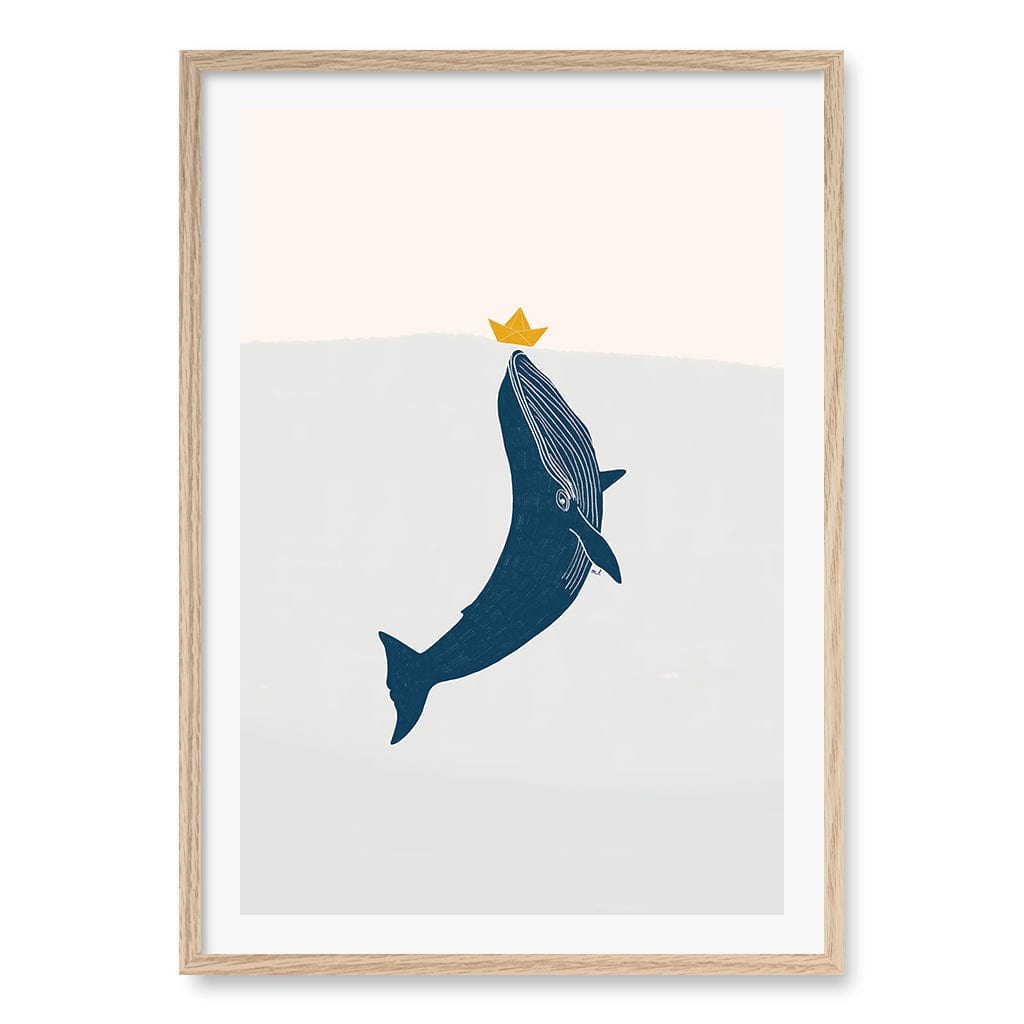 Blue Whale Sailing Boat Wall Art Print A1 (59.4 x 84.1cm) / Natural Oak Frame / White Border from our Australian Made Framed Wall Art, Prints & Posters collection by Profile Products (Australia) Pty Ltd