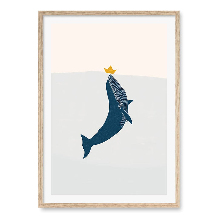Blue Whale Sailing Boat Wall Art Print A1 (59.4 x 84.1cm) / Natural Oak Frame / White Border from our Australian Made Framed Wall Art, Prints & Posters collection by Profile Products (Australia) Pty Ltd