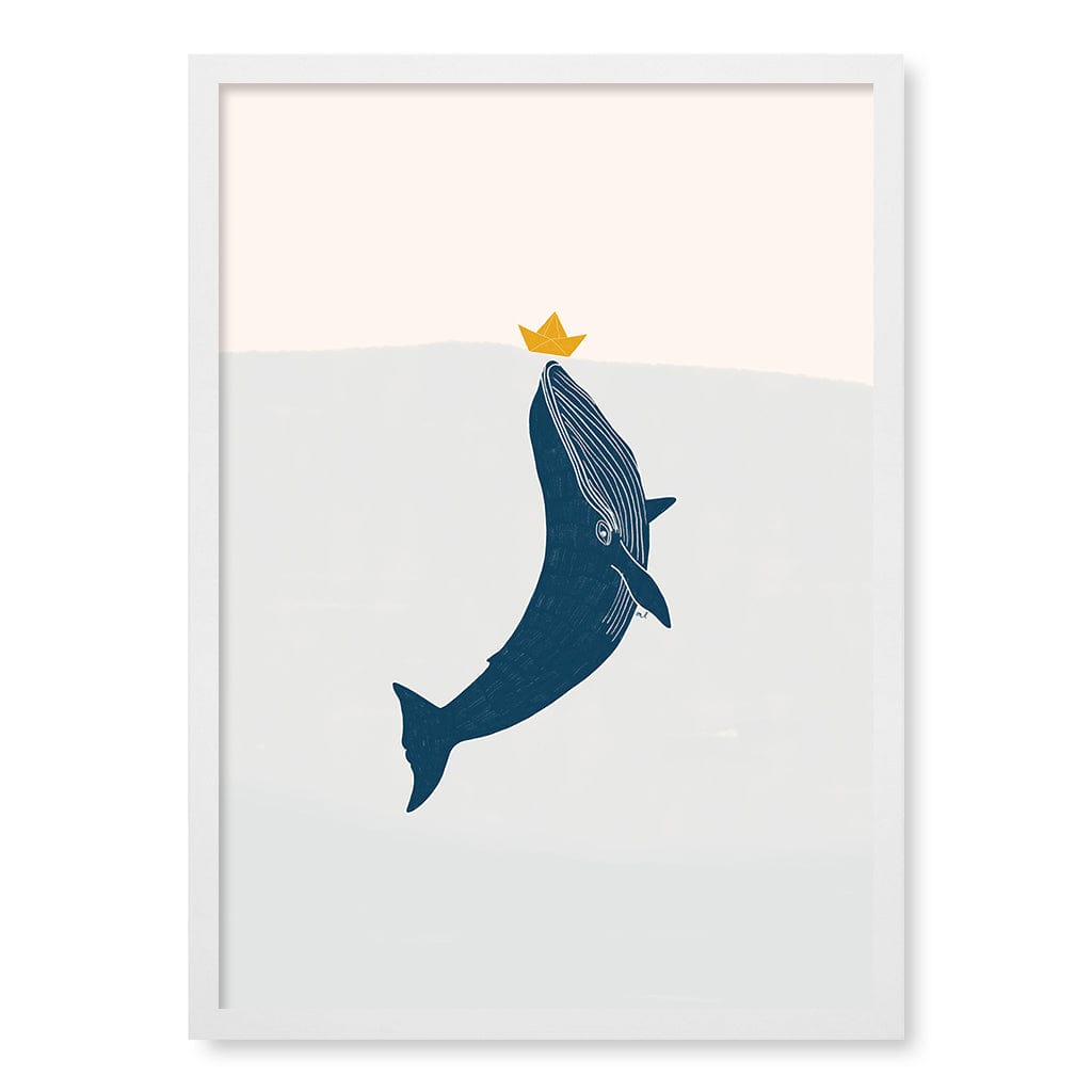 Blue Whale Sailing Boat Wall Art Print A2 (42 x 59.4cm) / Matte White Frame / No Border from our Australian Made Framed Wall Art, Prints & Posters collection by Profile Products (Australia) Pty Ltd