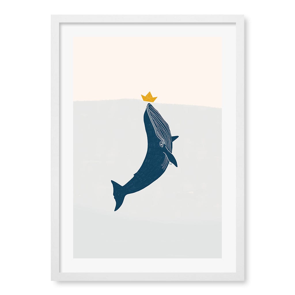 Blue Whale Sailing Boat Wall Art Print A2 (42 x 59.4cm) / Matte White Frame / White Border from our Australian Made Framed Wall Art, Prints & Posters collection by Profile Products (Australia) Pty Ltd