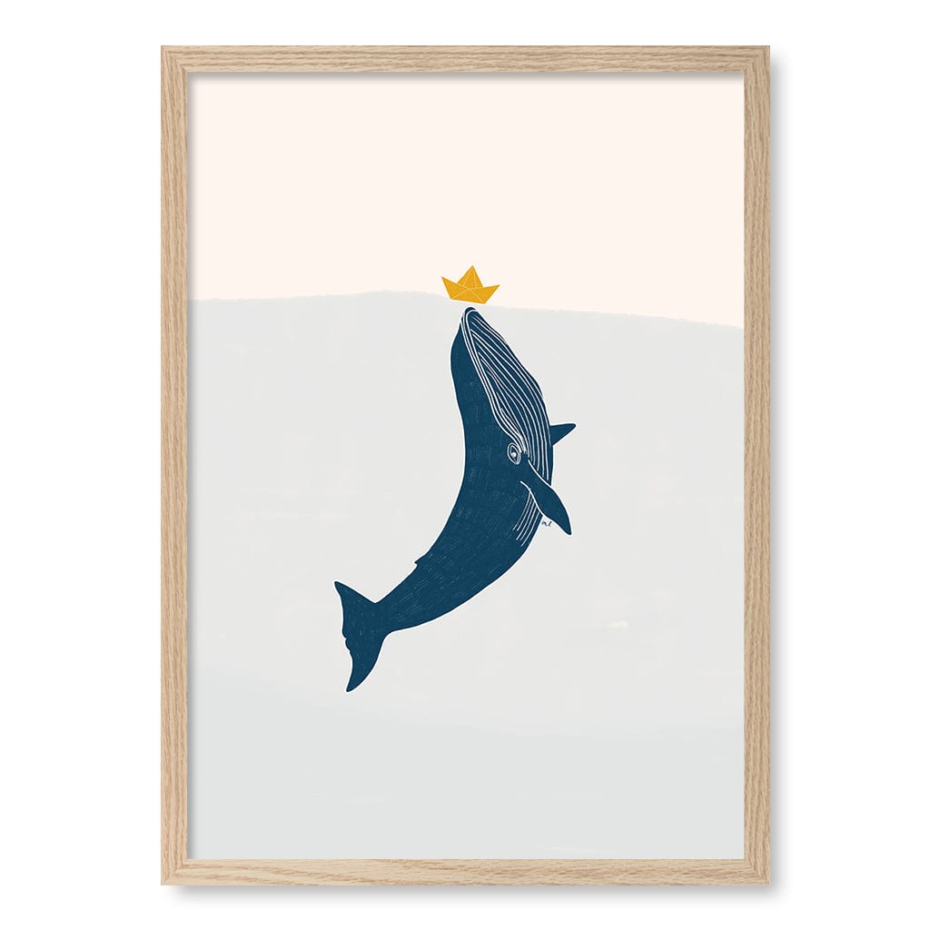 Blue Whale Sailing Boat Wall Art Print A2 (42 x 59.4cm) / Natural Oak Frame / No Border from our Australian Made Framed Wall Art, Prints & Posters collection by Profile Products (Australia) Pty Ltd