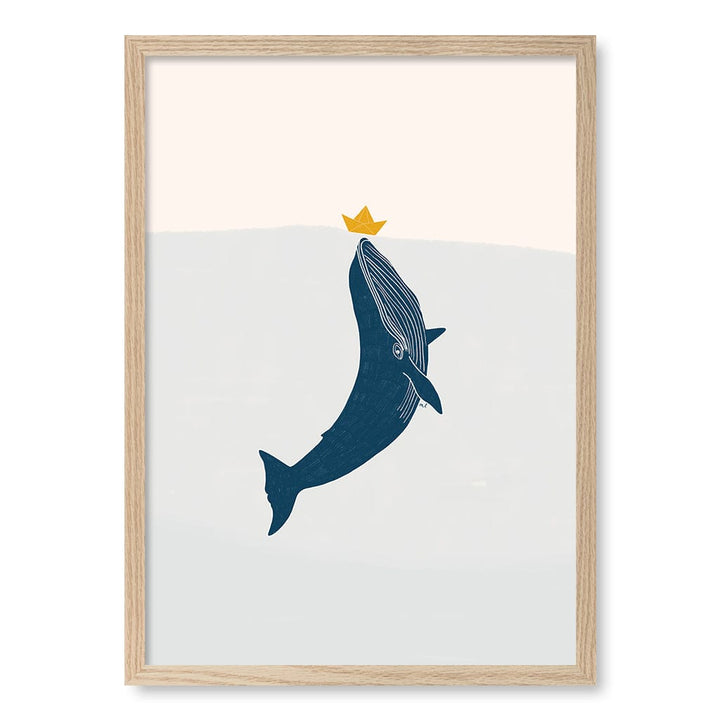Blue Whale Sailing Boat Wall Art Print A2 (42 x 59.4cm) / Natural Oak Frame / No Border from our Australian Made Framed Wall Art, Prints & Posters collection by Profile Products (Australia) Pty Ltd