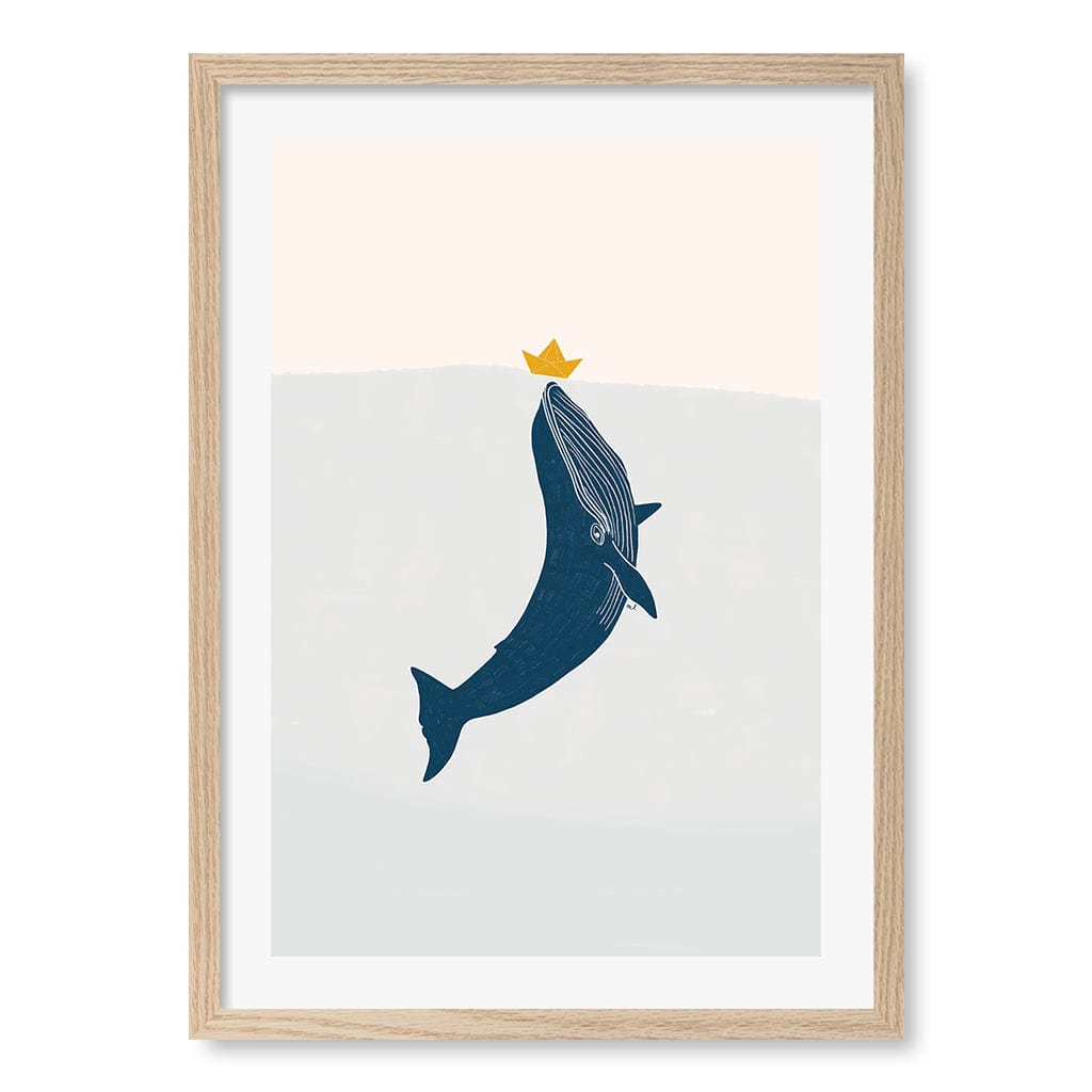 Blue Whale Sailing Boat Wall Art Print A2 (42 x 59.4cm) / Natural Oak Frame / White Border from our Australian Made Framed Wall Art, Prints & Posters collection by Profile Products (Australia) Pty Ltd