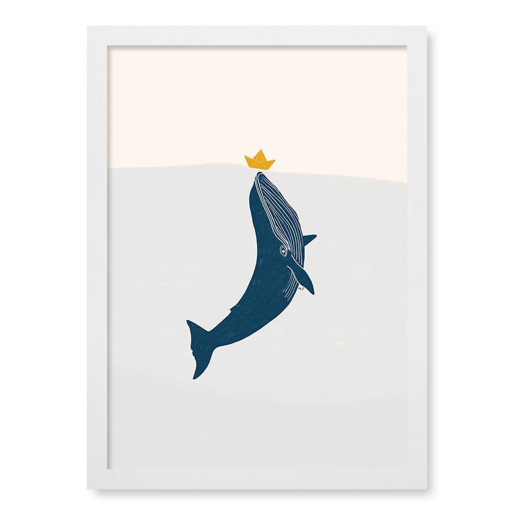 Blue Whale Sailing Boat Wall Art Print A3 (29.7 x 42cm) / Matte White Frame / No Border from our Australian Made Framed Wall Art, Prints & Posters collection by Profile Products (Australia) Pty Ltd