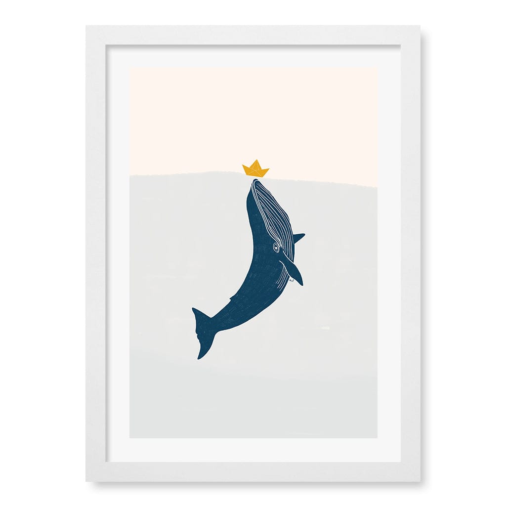 Blue Whale Sailing Boat Wall Art Print A3 (29.7 x 42cm) / Matte White Frame / White Border from our Australian Made Framed Wall Art, Prints & Posters collection by Profile Products (Australia) Pty Ltd