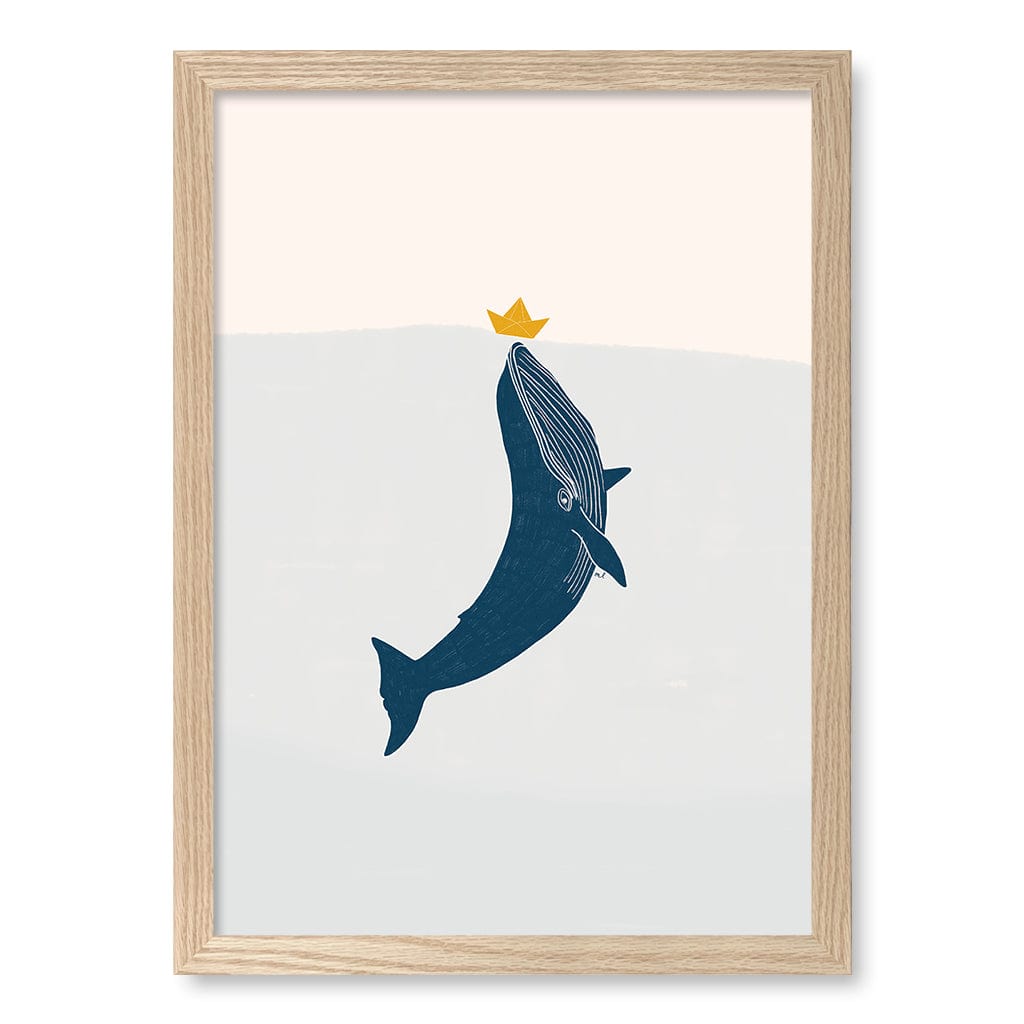 Blue Whale Sailing Boat Wall Art Print A3 (29.7 x 42cm) / Natural Oak Frame / No Border from our Australian Made Framed Wall Art, Prints & Posters collection by Profile Products (Australia) Pty Ltd