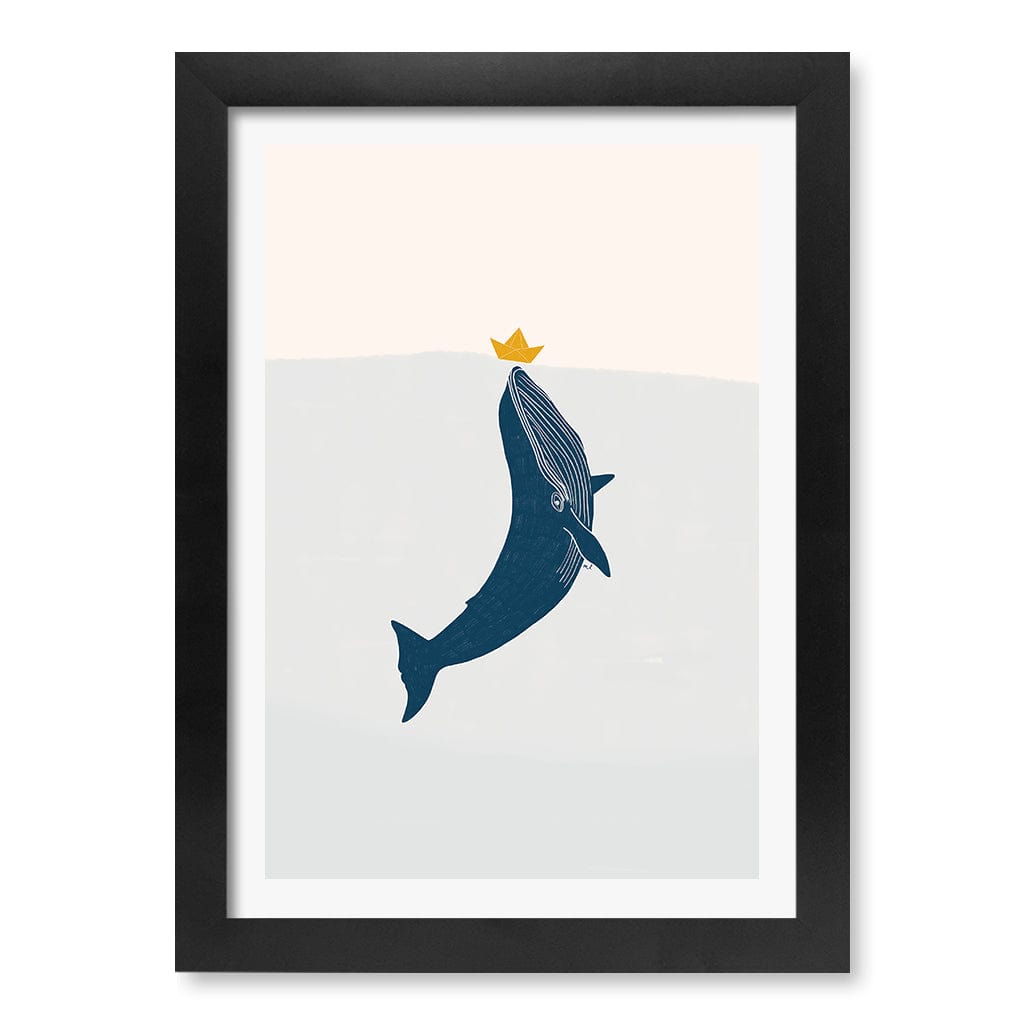 Blue Whale Sailing Boat Wall Art Print A4 (21 x 29.7cm) / Matte Black Frame / White Border from our Australian Made Framed Wall Art, Prints & Posters collection by Profile Products (Australia) Pty Ltd