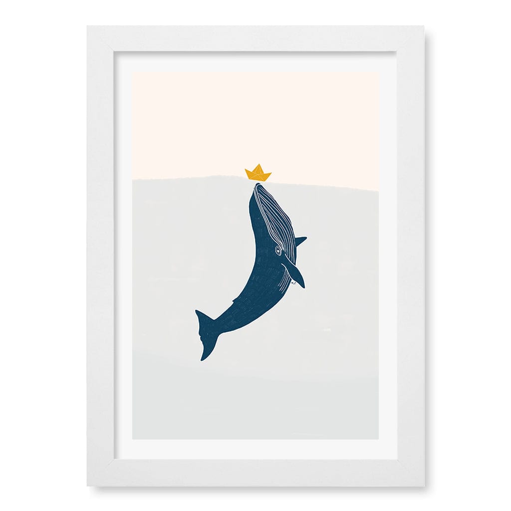 Blue Whale Sailing Boat Wall Art Print A4 (21 x 29.7cm) / Matte White Frame / White Border from our Australian Made Framed Wall Art, Prints & Posters collection by Profile Products (Australia) Pty Ltd