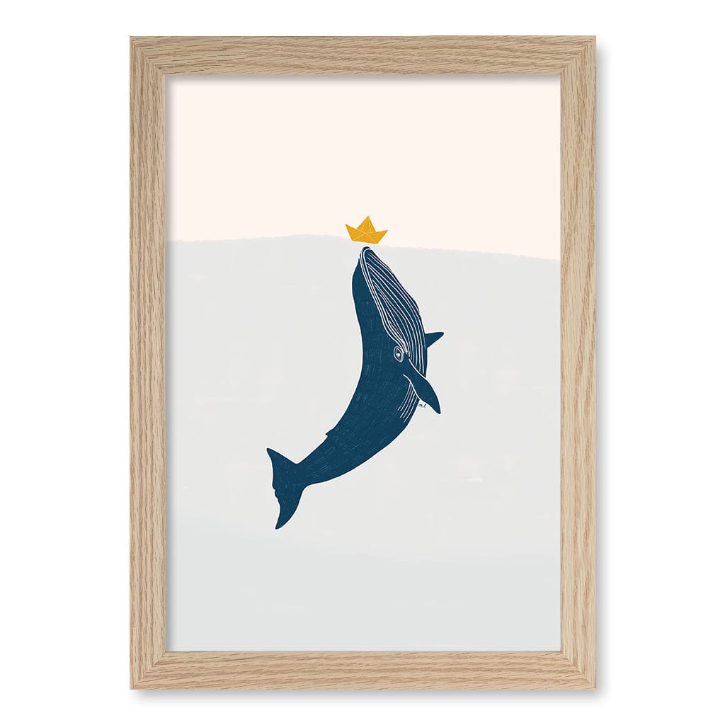 Blue Whale Sailing Boat Wall Art Print A4 (21 x 29.7cm) / Natural Oak Frame / No Border from our Australian Made Framed Wall Art, Prints & Posters collection by Profile Products (Australia) Pty Ltd