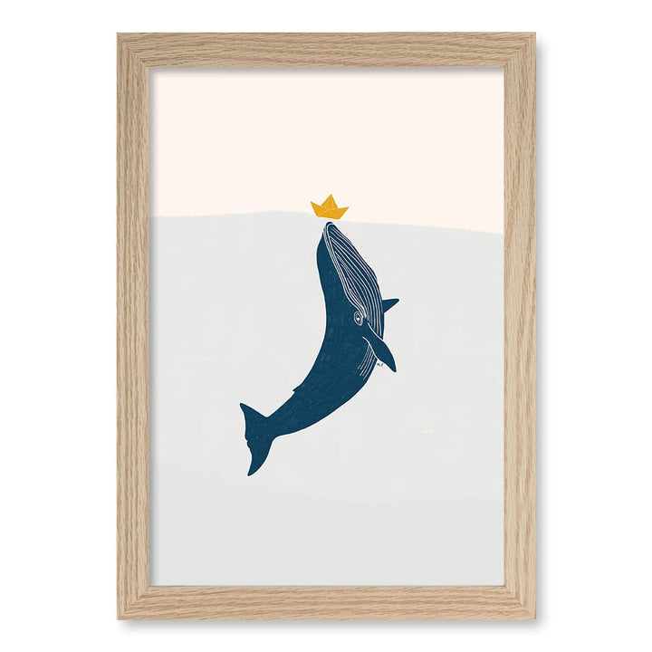 Blue Whale Sailing Boat Wall Art Print A4 (21 x 29.7cm) / Natural Oak Frame / No Border from our Australian Made Framed Wall Art, Prints & Posters collection by Profile Products (Australia) Pty Ltd