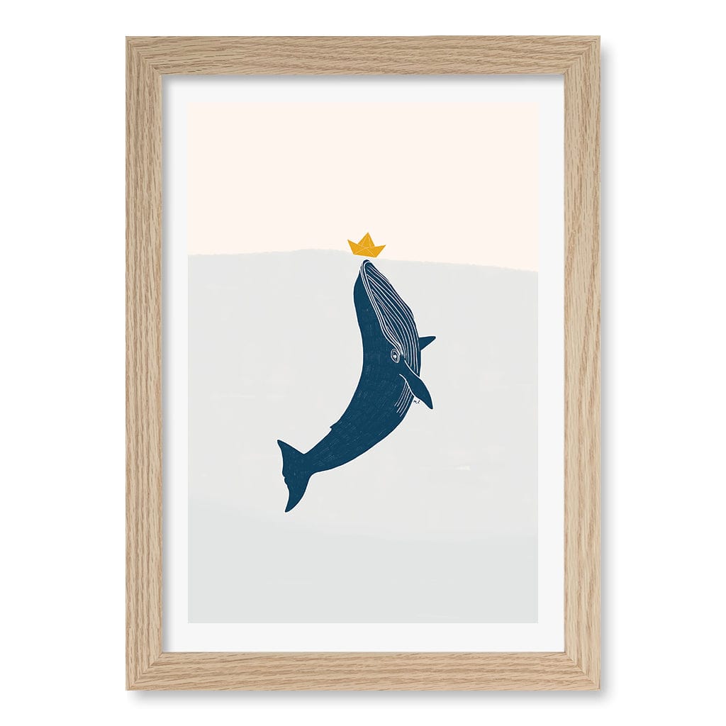 Blue Whale Sailing Boat Wall Art Print A4 (21 x 29.7cm) / Natural Oak Frame / White Border from our Australian Made Framed Wall Art, Prints & Posters collection by Profile Products (Australia) Pty Ltd
