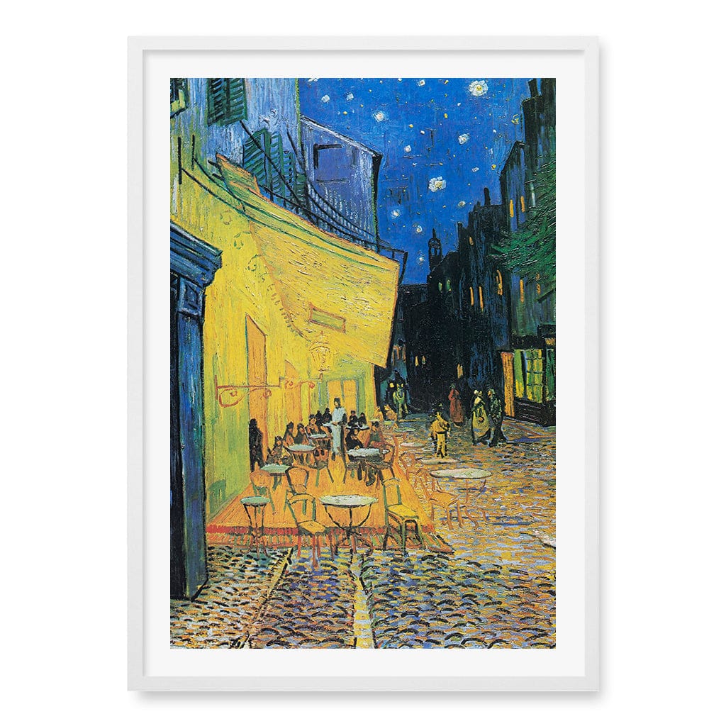 Cafe Terrace at Night Wall Art Print A1 (59.4 x 84.1cm) / Matte White Frame / White Border from our Australian Made Wall Art collection by Profile Australia