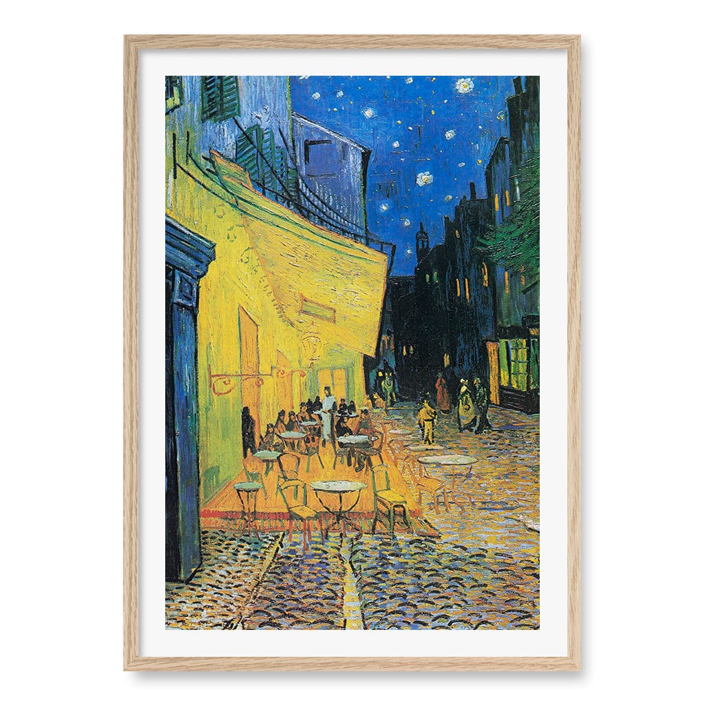 Cafe Terrace at Night Wall Art Print A1 (59.4 x 84.1cm) / Natural Oak Frame / White Border from our Australian Made Wall Art collection by Profile Australia