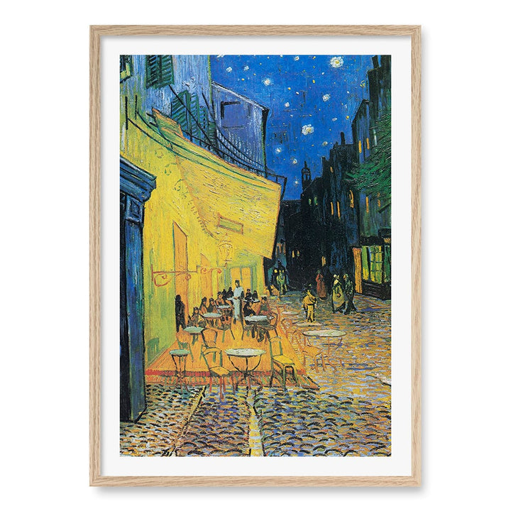 Cafe Terrace at Night Wall Art Print A1 (59.4 x 84.1cm) / Natural Oak Frame / White Border from our Australian Made Wall Art collection by Profile Australia