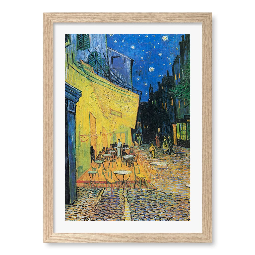 Cafe Terrace at Night Wall Art Print A3 (29.7 x 42cm) / Natural Oak Frame / White Border from our Australian Made Wall Art collection by Profile Australia