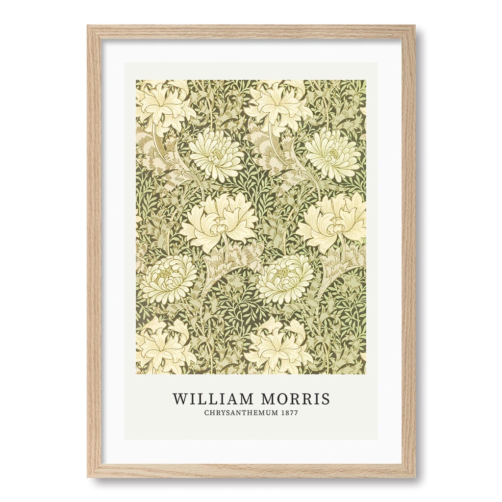 Chrysanthemum Pattern - William Morris Floral Art Print A4 (21 x 29.7cm) / Natural Oak Frame / White Border from our Australian Made Framed Wall Art, Prints & Posters collection by Profile Products (Australia) Pty Ltd