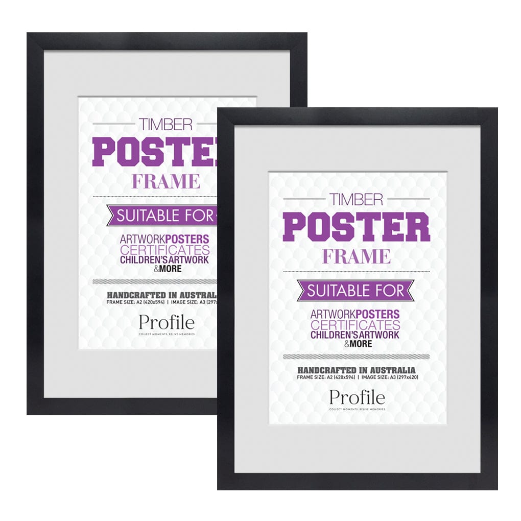 Classic Black A2/A3 Poster Frame Set (2 Pack) from our Australian Made Picture Frames collection by Profile Products (Australia) Pty Ltd