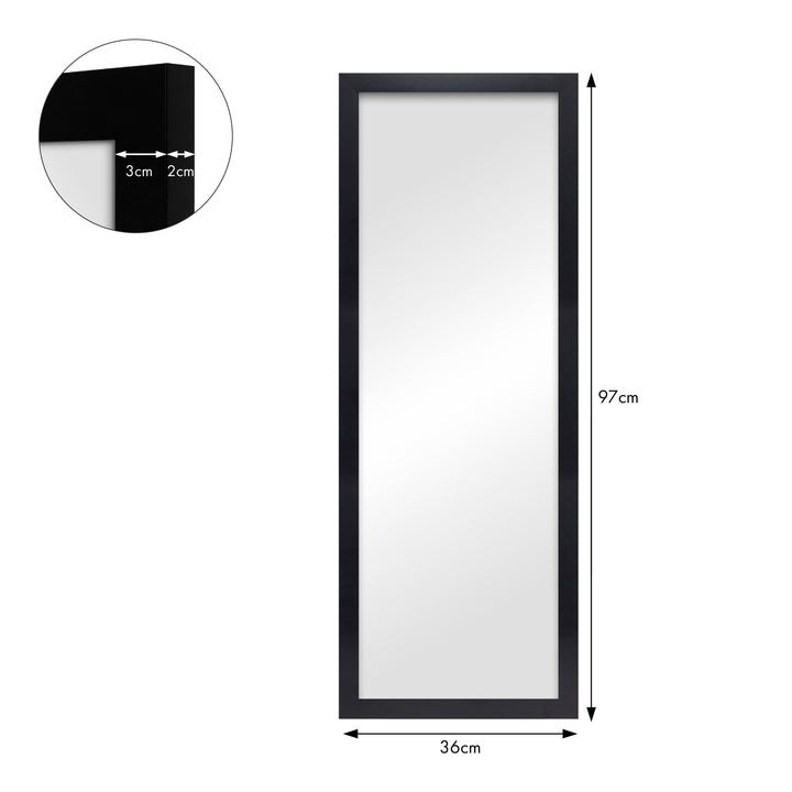 Classic Black Framed Mirror – 12x36 Inch Slim Wall Mirror from our Australian Made Picture Frames collection by Profile Products (Australia) Pty Ltd