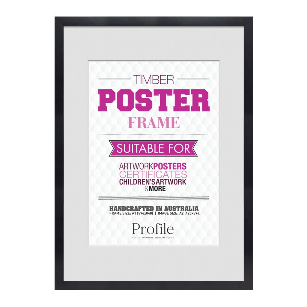 Classic Black Poster Picture Frame A1 (59x84cm) to suit A2 (42x59cm) image from our Australian Made Picture Frames collection by Profile Products (Australia) Pty Ltd