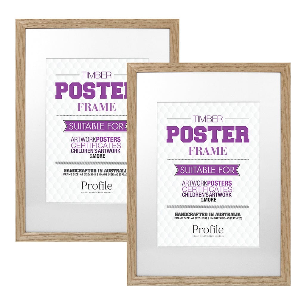 Classic Natural Oak A2/A3 Poster Frame Set (2 Pack) from our Australian Made Picture Frames collection by Profile Products (Australia) Pty Ltd