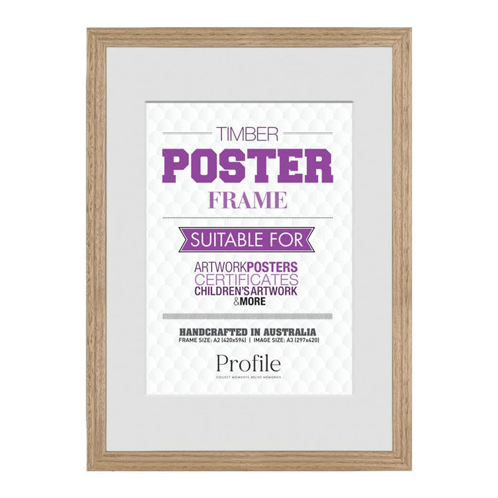 Classic Natural Oak A2/A3 Poster Frame Set (2 Pack) from our Australian Made Picture Frames collection by Profile Products (Australia) Pty Ltd