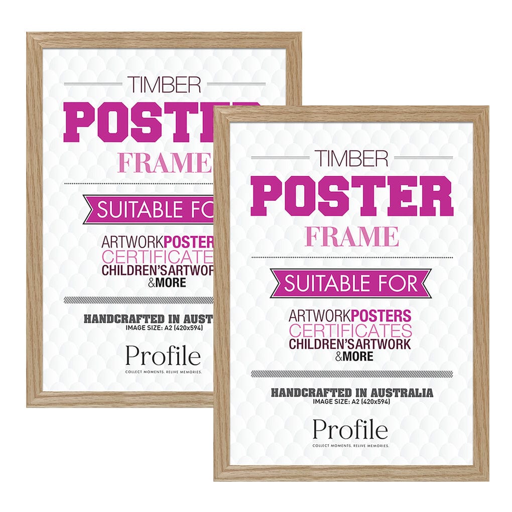 Classic Natural Oak A2 Poster Frame Set (2 Pack) from our Australian Made Picture Frames collection by Profile Products (Australia) Pty Ltd