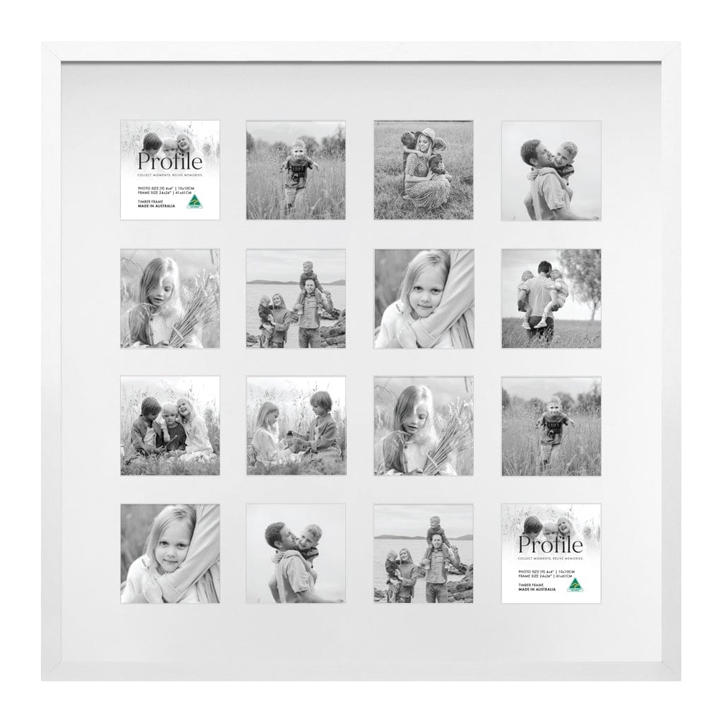 Decorator Gallery Collage Photo Frame - 16 Photos (4x4in) White Frame from our Australian Made Collage Photo Frame collection by Profile Products Australia