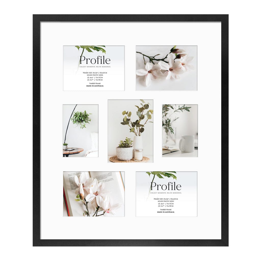 Decorator Gallery Collage Photo Frame - 7 Photos (Multi) Black Frame from our Australian Made Collage Photo Frame collection by Profile Products Australia