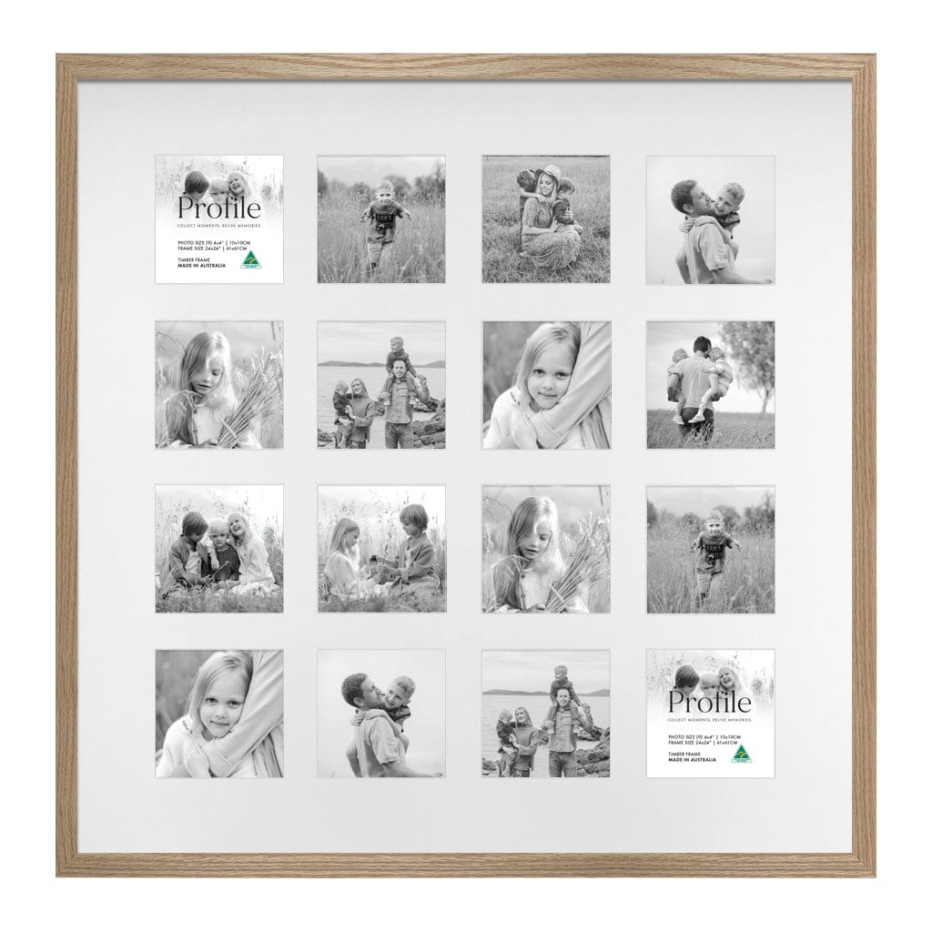Decorator Insta Square Collage Photo Frame - 16 Photos (4x4in) Natural Oak from our Australian Made Picture Frames collection by Profile Products (Australia) Pty Ltd