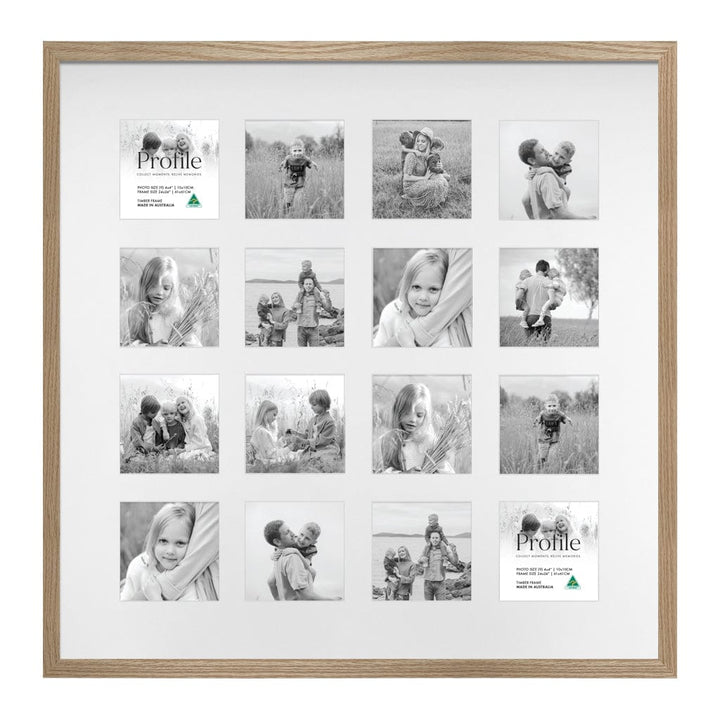 Decorator Insta Square Collage Photo Frame - 16 Photos (4x4in) Natural Oak from our Australian Made Picture Frames collection by Profile Products (Australia) Pty Ltd