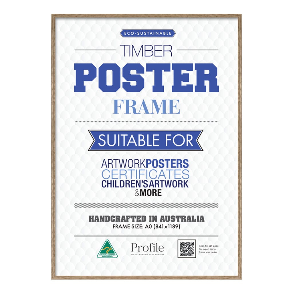 Decorator Natural Oak A0 Poster Frame – Extra Large Poster Display from our Australian Made Picture Frames collection by Profile Products (Australia) Pty Ltd