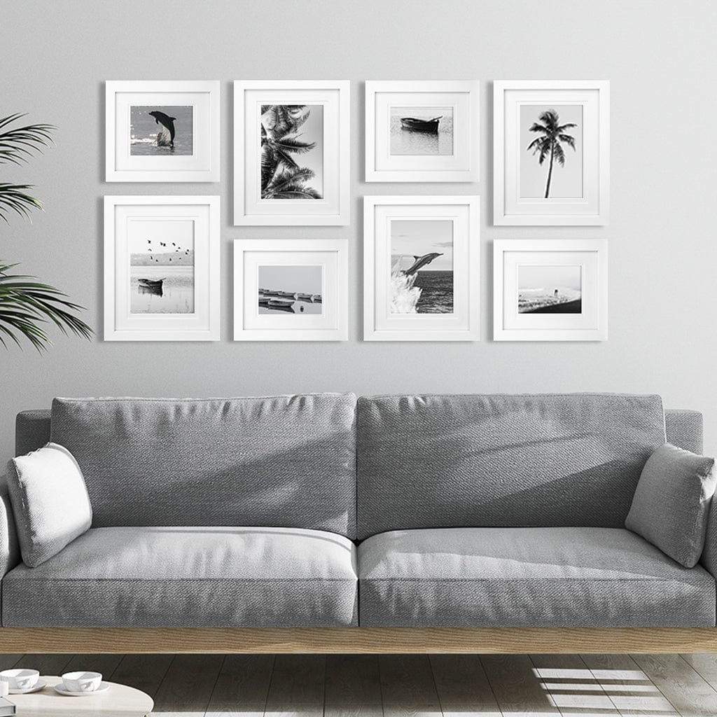 Deluxe Gallery Photo Wall Frame Set E - 8 Frames White Gallery Wall Frame Set E from our Australian Made Gallery Photo Wall Frame Sets collection by Profile Products Australia