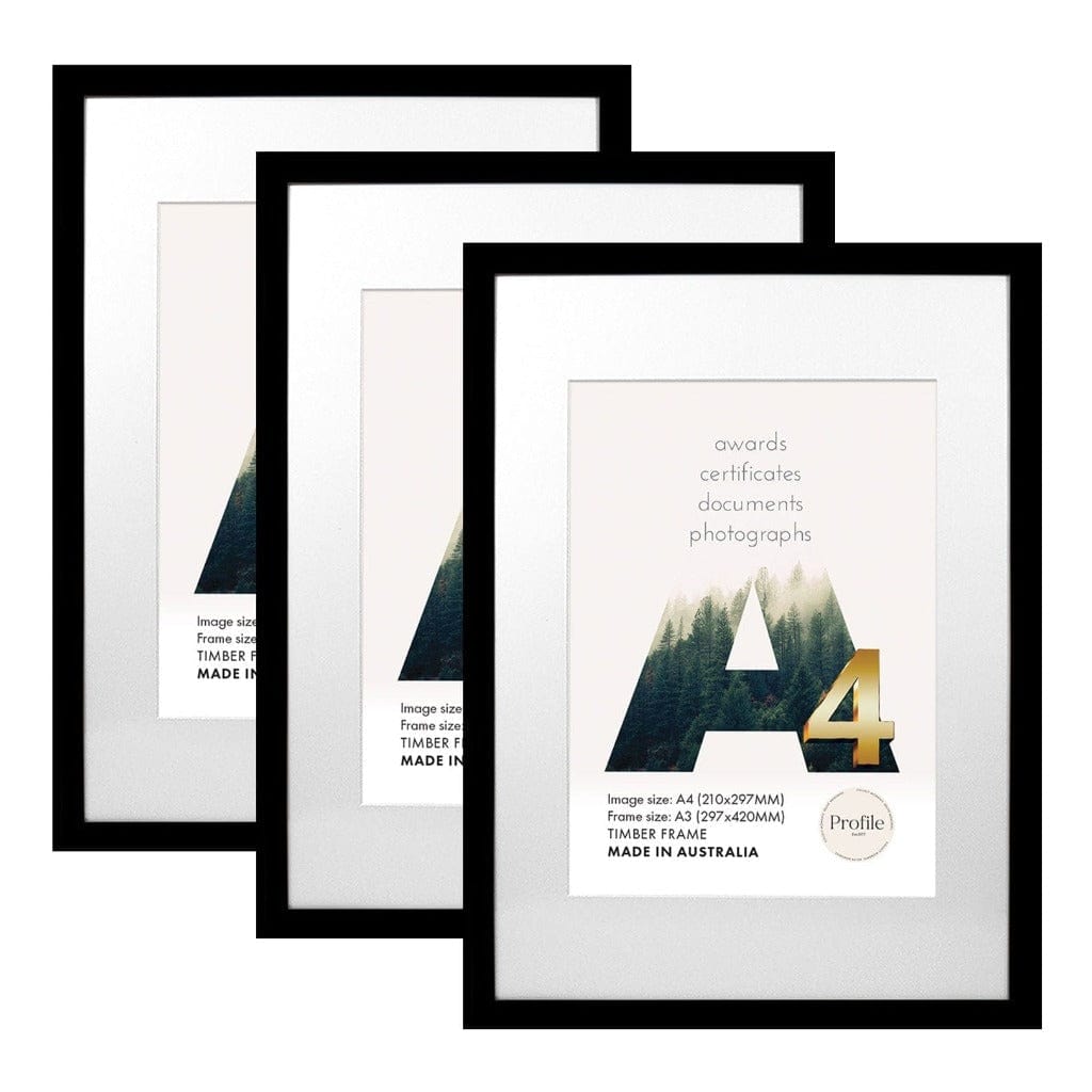 Elegant Black A3/A4 Set of Frames (Bulk Frame Bundle 3 Pack) from our Australian Made Picture Frames collection by Profile Products (Australia) Pty Ltd