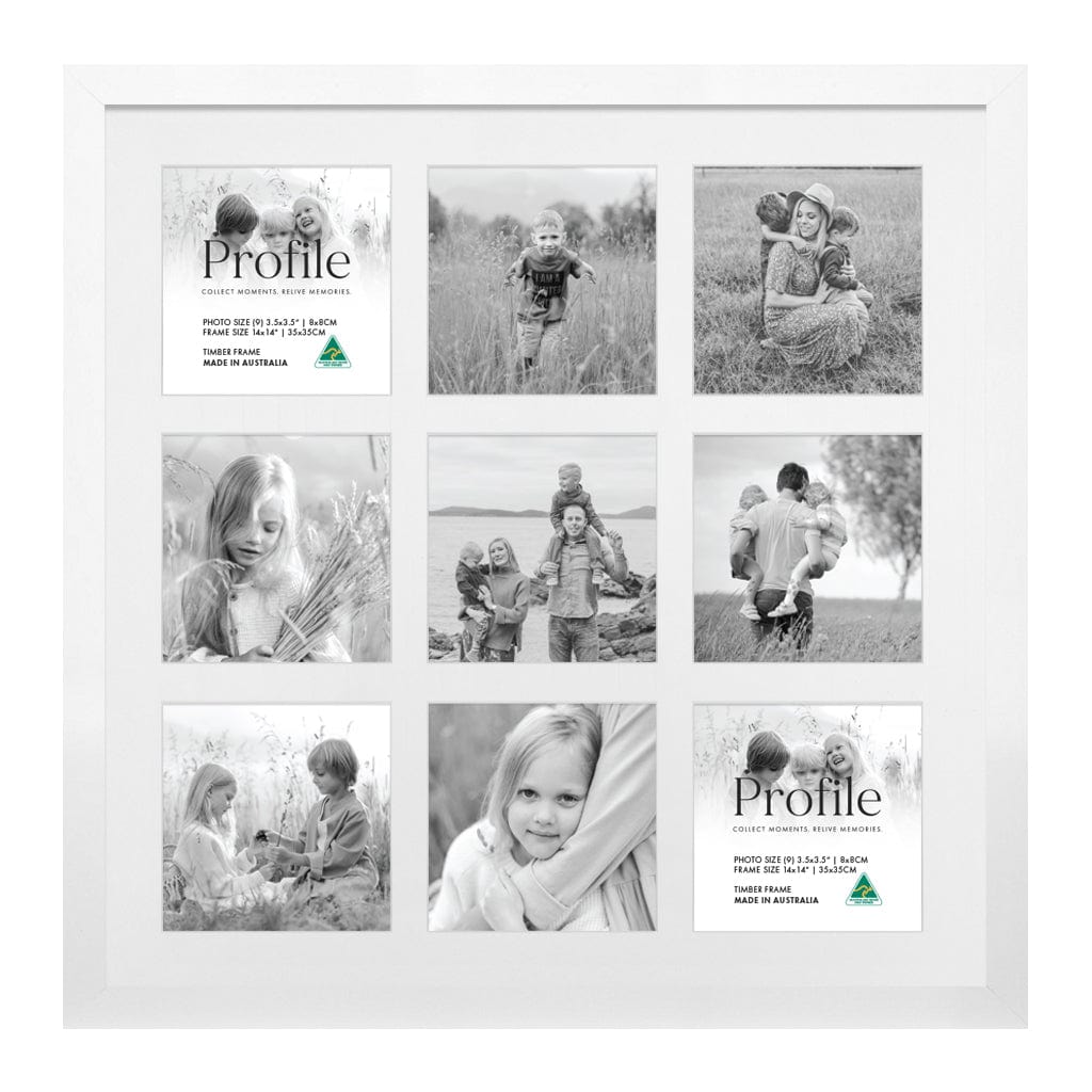 Elegant Insta Square Collage Photo Frame - 9 Photos (3.5x3.5in) White Frame from our Australian Made Collage Photo Frame collection by Profile Products Australia