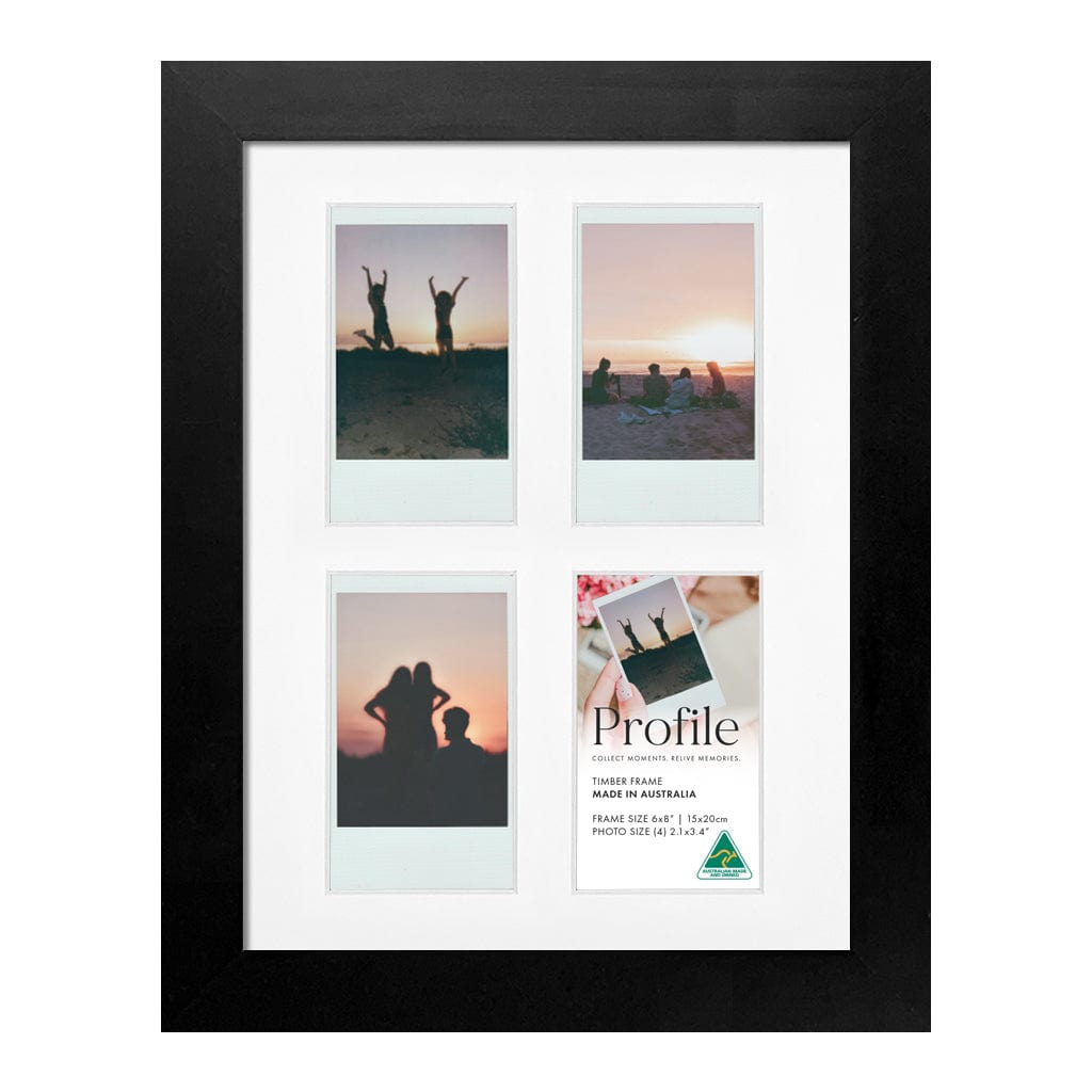 Elegant Instax Photo Frame - 4 Photo Collage Display (6x8in) Black Frame from our Australian Made Picture Frames collection by Profile Products (Australia) Pty Ltd