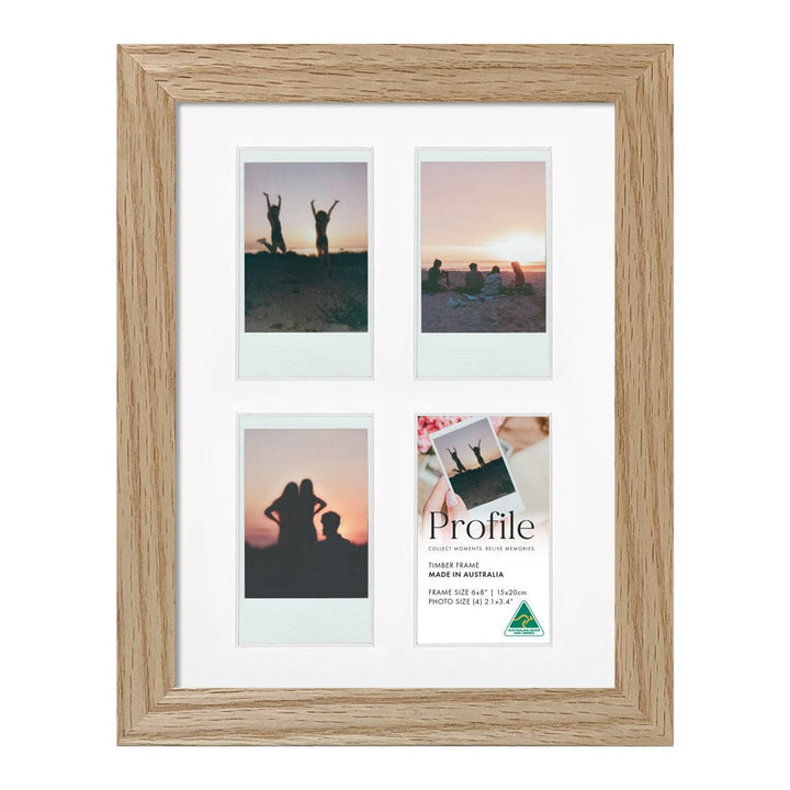 Elegant Instax Photo Frame - 4 Photo Collage Display (6x8in) Natural Oak Frame from our Australian Made Picture Frames collection by Profile Products (Australia) Pty Ltd