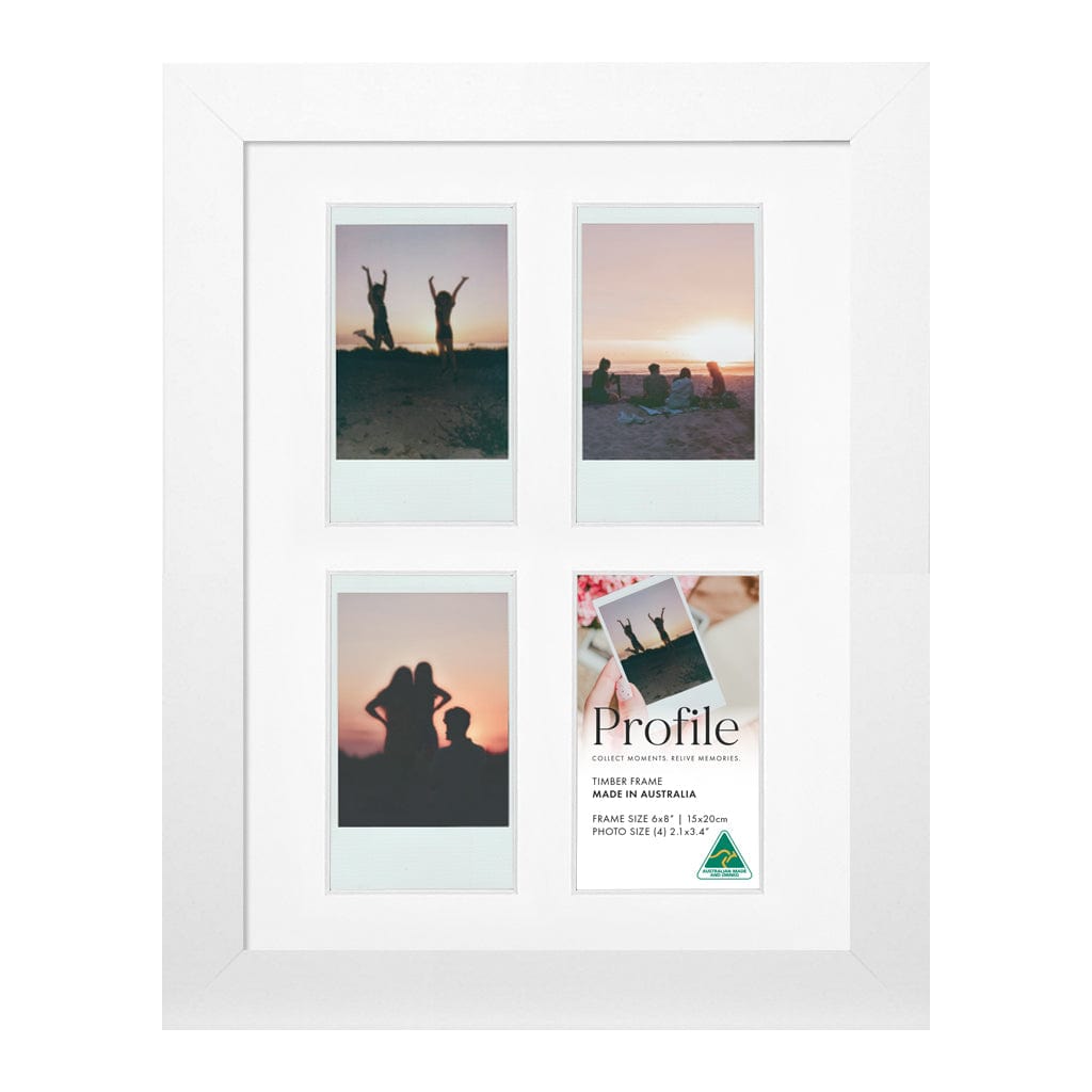 Elegant Instax Photo Frame - 4 Photo Collage Display (6x8in) White Frame from our Australian Made Picture Frames collection by Profile Products (Australia) Pty Ltd