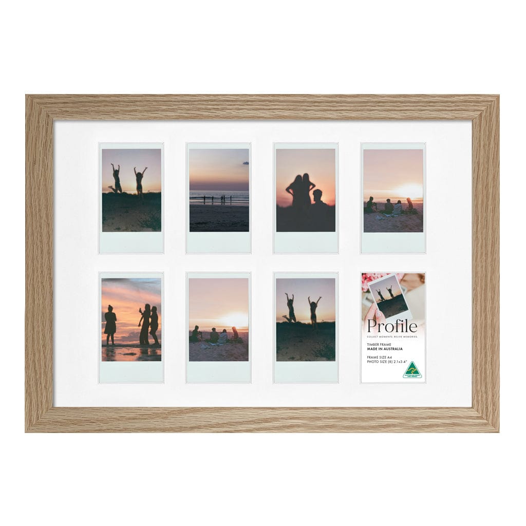 Elegant Instax Photo Frame - 8 Photo Collage Display (A4) Natural Oak Frame from our Australian Made Picture Frames collection by Profile Products (Australia) Pty Ltd