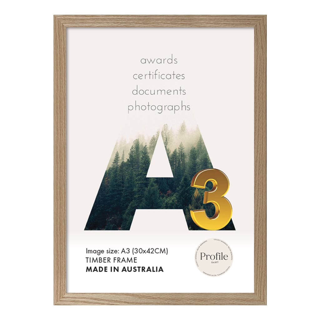 Elegant Natural Oak A3 Set of Frames (Bulk Frame Bundle 3 Pack) from our Australian Made Picture Frames collection by Profile Products (Australia) Pty Ltd