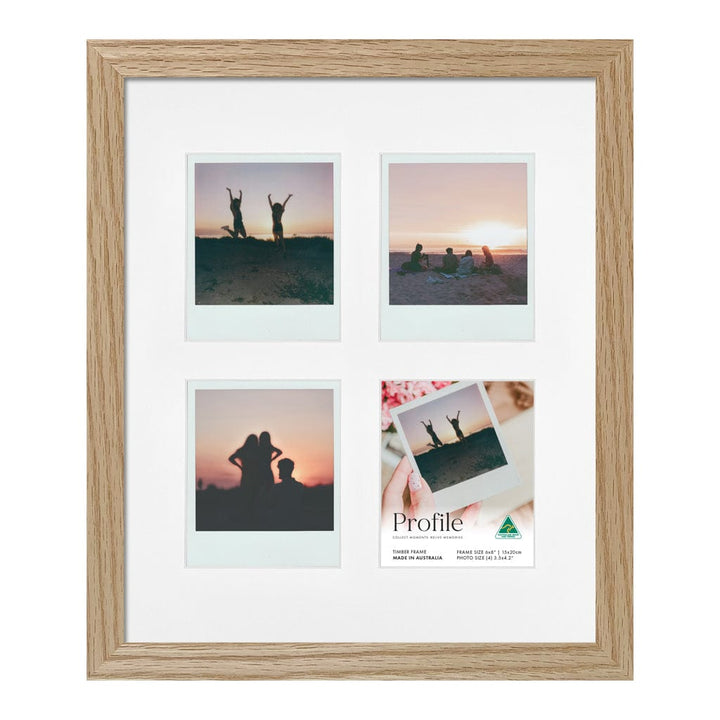 Elegant Polaroid Photo Frame - 4 Photo Collage Display Natural Oak Frame from our Australian Made Picture Frames collection by Profile Products (Australia) Pty Ltd