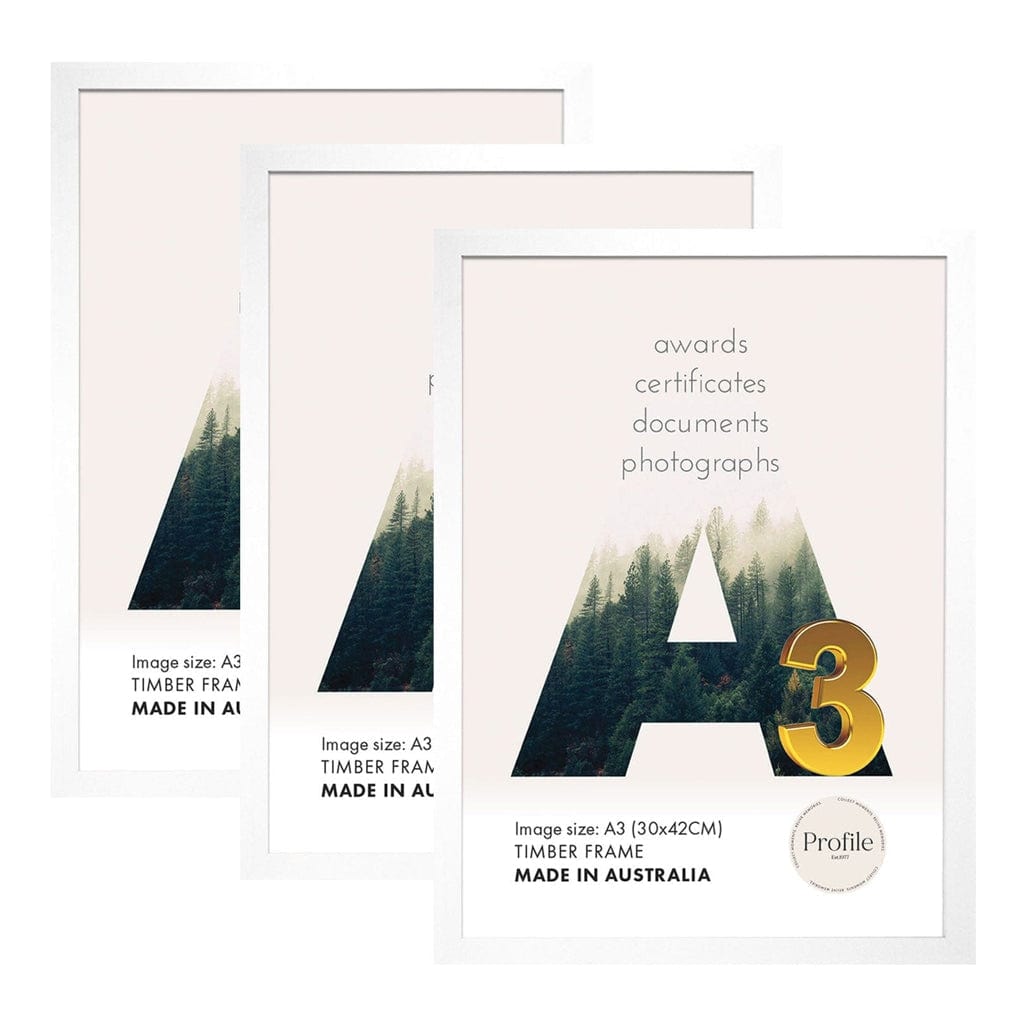 Elegant White A3 Set of Frames (Bulk Frame Bundle 3 Pack) from our Australian Made Picture Frames collection by Profile Products (Australia) Pty Ltd