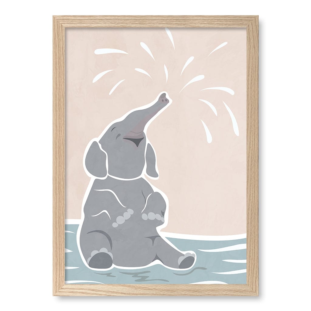Elephant Joy Nursery Wall Art Print A3 (29.7 x 42cm) / Natural Oak Frame / No Border from our Australian Made Framed Wall Art, Prints & Posters collection by Profile Products (Australia) Pty Ltd