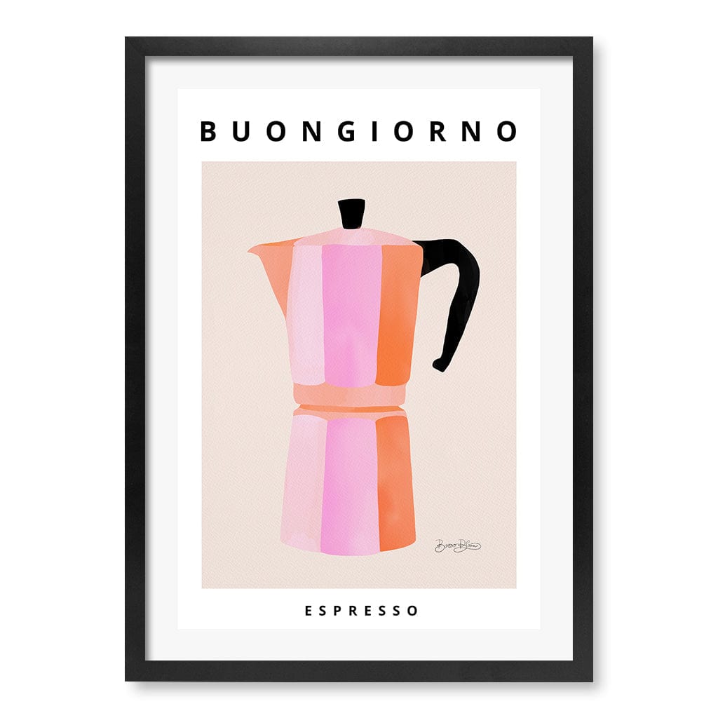 Espresso Buongiorno Modern Wall Art Print by Baroo Bloom A4 (21 x 29.7cm) / Matte Black Frame / White Border from our Australian Made Framed Wall Art, Prints & Posters collection by Profile Products (Australia) Pty Ltd