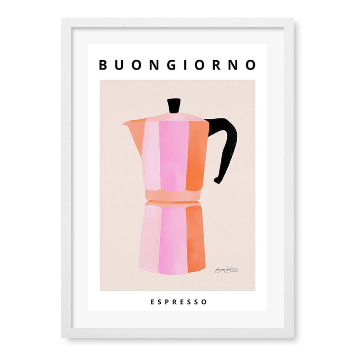 Espresso Buongiorno Modern Wall Art Print by Baroo Bloom A4 (21 x 29.7cm) / Matte White Frame / White Border from our Australian Made Framed Wall Art, Prints & Posters collection by Profile Products (Australia) Pty Ltd