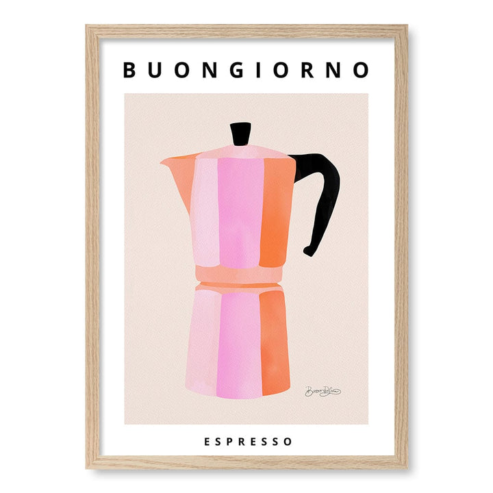Espresso Buongiorno Modern Wall Art Print by Baroo Bloom A4 (21 x 29.7cm) / Natural Oak Frame / No Border from our Australian Made Framed Wall Art, Prints & Posters collection by Profile Products (Australia) Pty Ltd