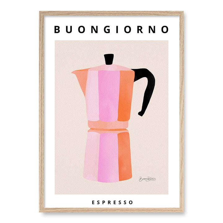 Espresso Buongiorno Wall Art Print A1 (59.4 x 84.1cm) / Natural Oak Frame / No Border from our Australian Made Wall Art collection by Profile Australia