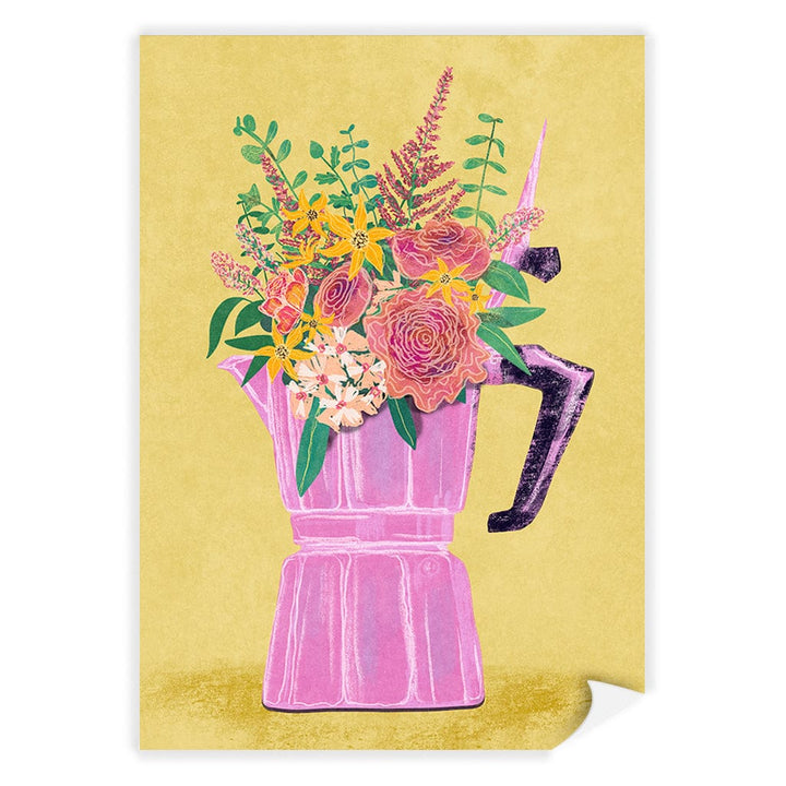 Espresso Maker With Flowers Modern Wall Art Print A4 (21 x 29.7cm) / Print Only / No Border from our Australian Made Framed Wall Art, Prints & Posters collection by Profile Products (Australia) Pty Ltd