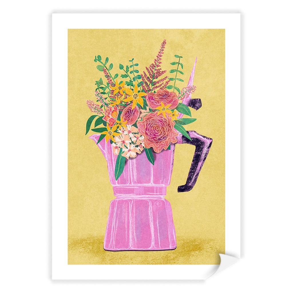 Espresso Maker With Flowers Modern Wall Art Print A4 (21 x 29.7cm) / Print Only / White Border from our Australian Made Framed Wall Art, Prints & Posters collection by Profile Products (Australia) Pty Ltd