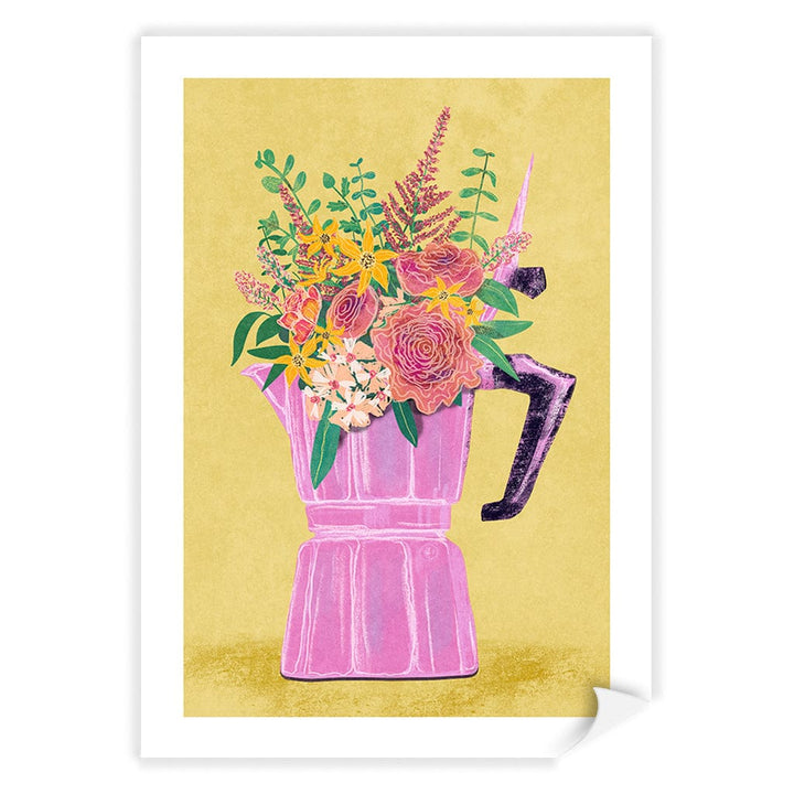 Espresso Maker With Flowers Modern Wall Art Print A4 (21 x 29.7cm) / Print Only / White Border from our Australian Made Framed Wall Art, Prints & Posters collection by Profile Products (Australia) Pty Ltd
